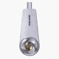 Artrix disposable vape pen with simulated metal sprayed outer ring decoration and premium glass mouthpiece; UV 3D printing and water transfer printing finish.
