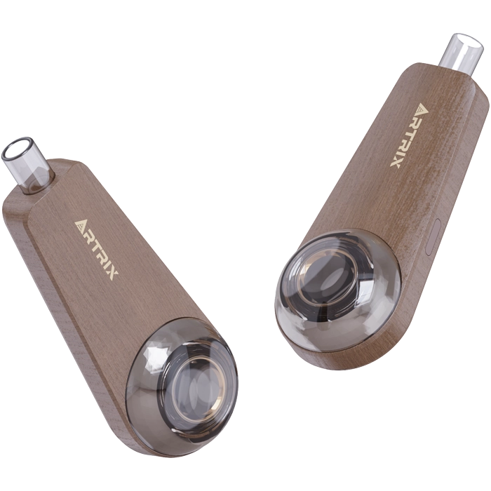 Artrix vape pen featuring a minimalist style window that maximizes the display of fine extracts, with a premium glass mouthpiece embodying luxury and composure.