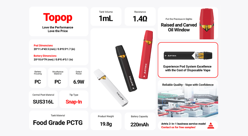 Topop cannabis pod vape with high cost performance