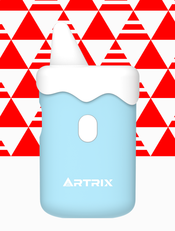 Artrix Retro 1+9 Program - Disposable cannabis vape 1mL ODM/OEM solution, transparent design with button control and 3 pre-heating modes. Available in 9 distinctive design options.