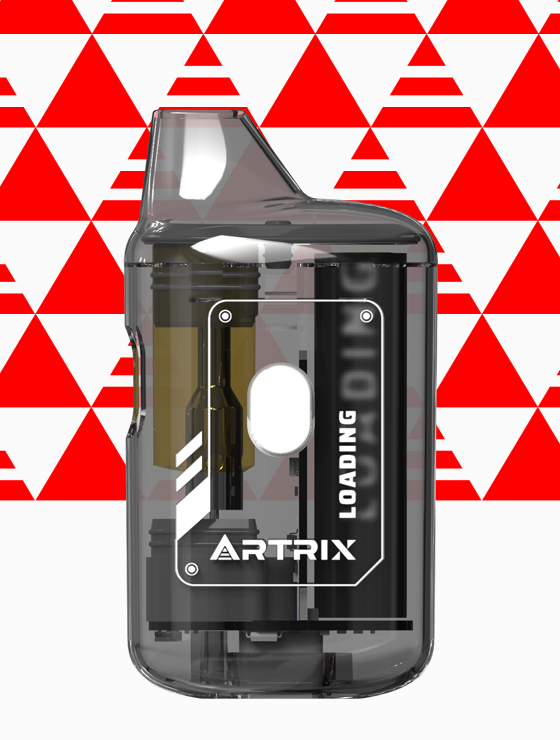 Artrix Retro 1+9 Program - Disposable cannabis vape 1mL ODM/OEM, transparent design with button control, 3 pre-heating modes, and 9 unique design options.