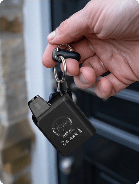 Portable Lilmon Vision device secured with keychain attachment