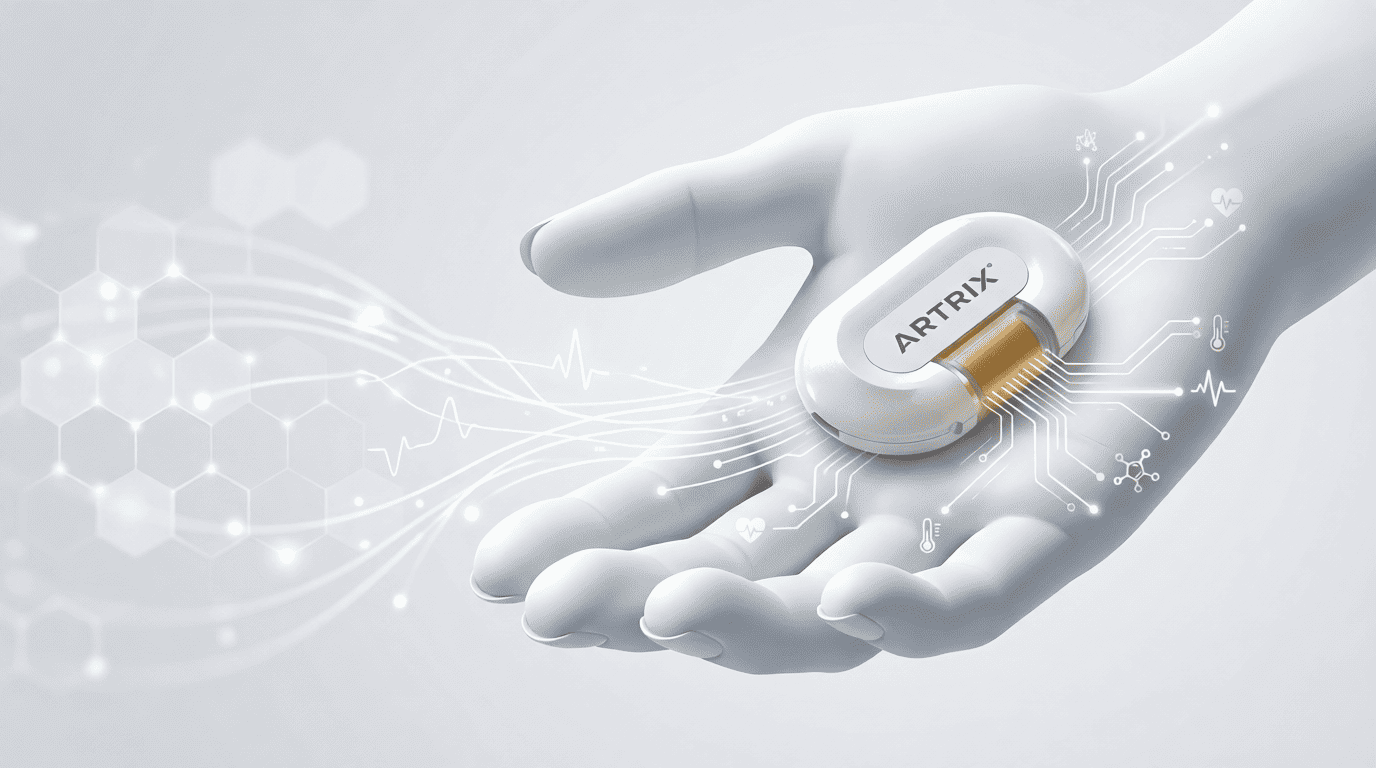 A Glassic vape displayed resting in the palm of a hand.