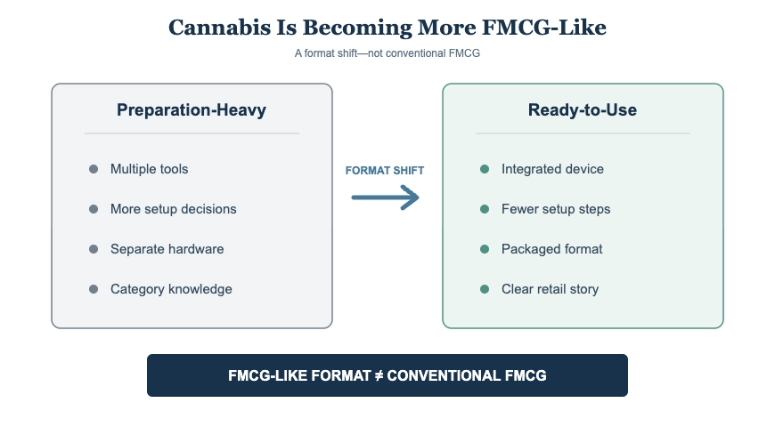 Comparison between preparation-heavy cannabis consumption and ready-to-use formats.
