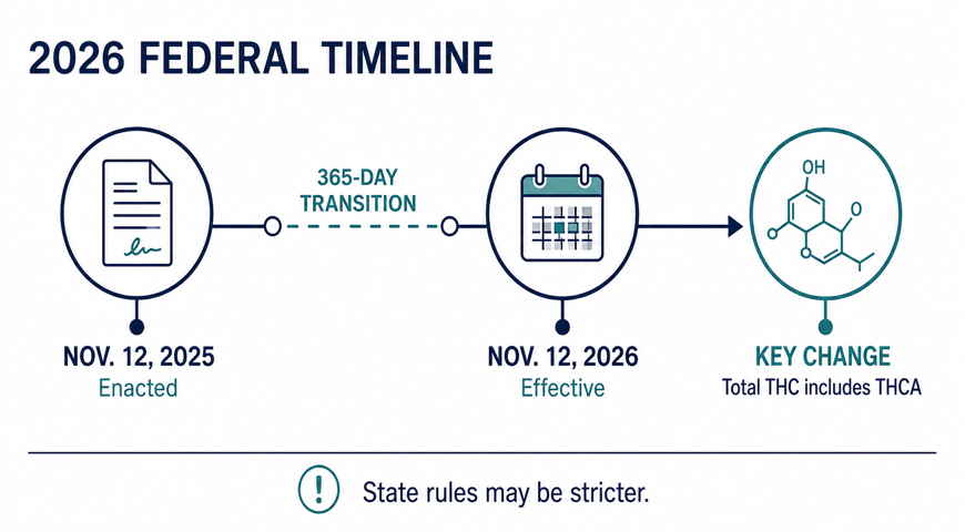 Timeline from the law’s November 12, 2025 enactment through a 365-day transition to the November 12, 2026 effective date.