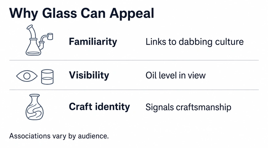 Three potential reasons glass appeals to consumers: familiarity, visibility, and craft identity